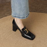 Irie Black Chunky Heel Loafers Newgew